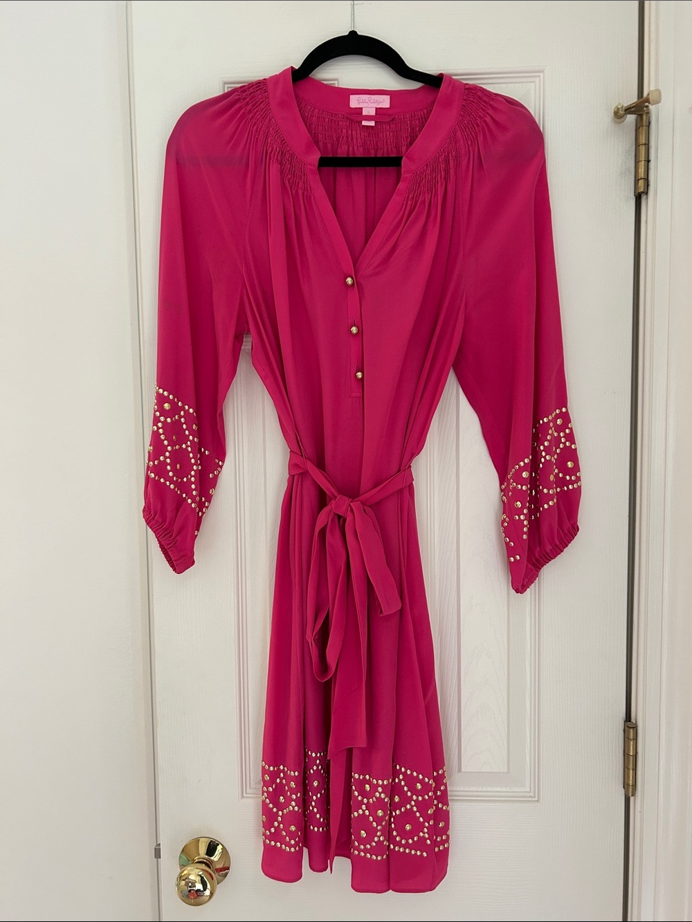 Lilly Pulitzer Hot Pink Studded Tie-Waist Dress